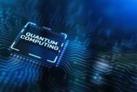 Quantum computing concept. The inscription on the processor icons. quantum-computing